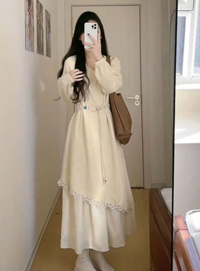 大码胖mm法式温柔风气质减龄长袖连衣裙女秋季高级感宽松显瘦长裙