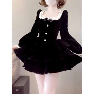 大码胖mm法式富家千金风短款蓬蓬裙春季新款收腰显瘦泡泡袖连衣裙