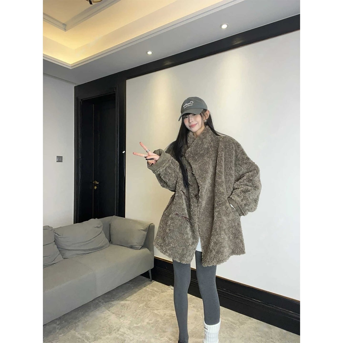 大码胖MM韩系中长款牛角扣保暖羊羔毛外套女秋冬皮毛一体显瘦上衣,女装/女士精品,短外套,淘宝优惠券,粉丝福利购,淘宝优惠卷