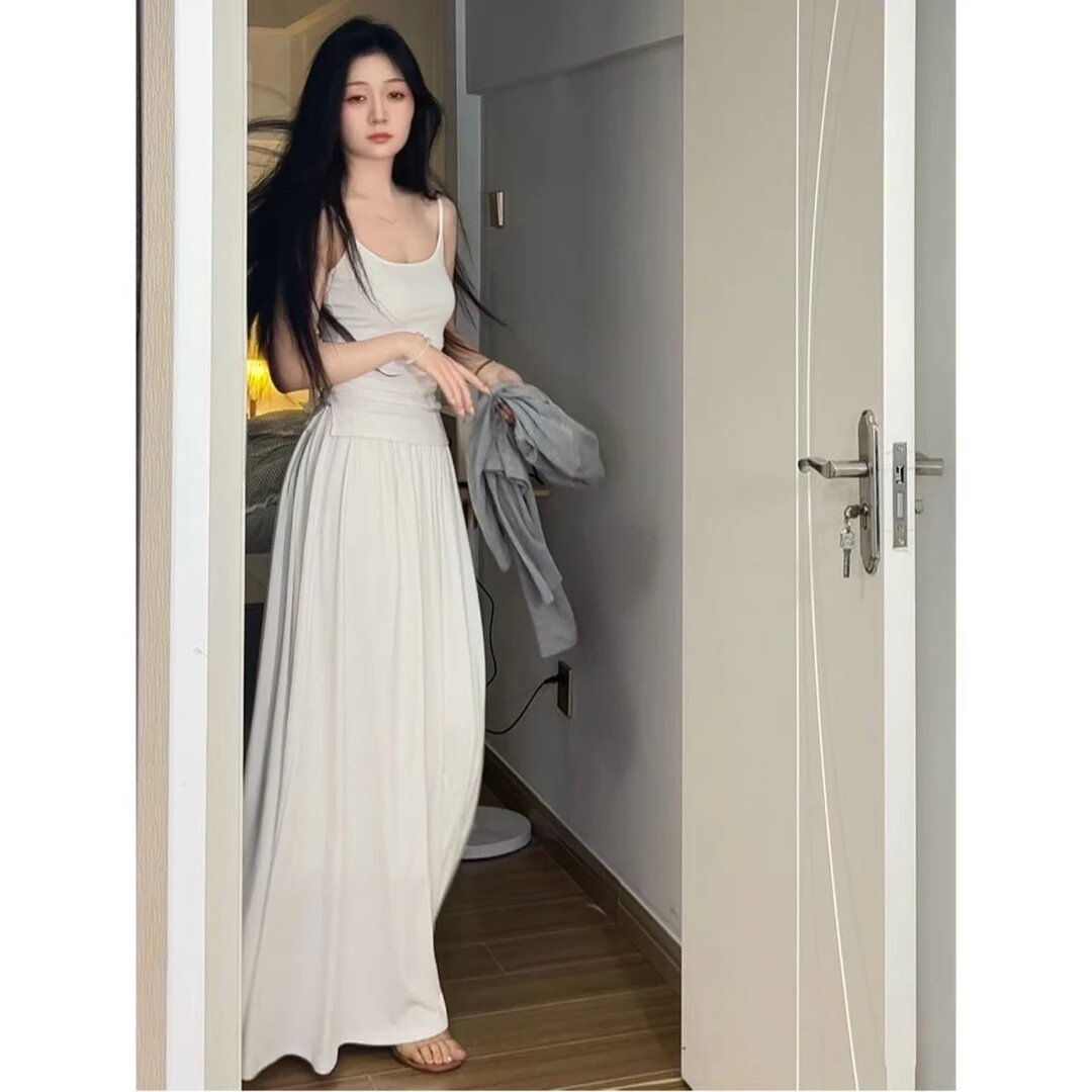 大码胖mm复古休闲风松弛感吊带上衣收腰显瘦半身裙时尚两件套装女