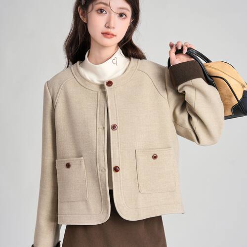 冬季新款加厚夹克上衣毛呢外套女