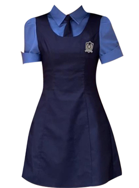 大码胖MM复古学院风显瘦POLO领拼接假两件裙子夏季百搭短款连衣裙