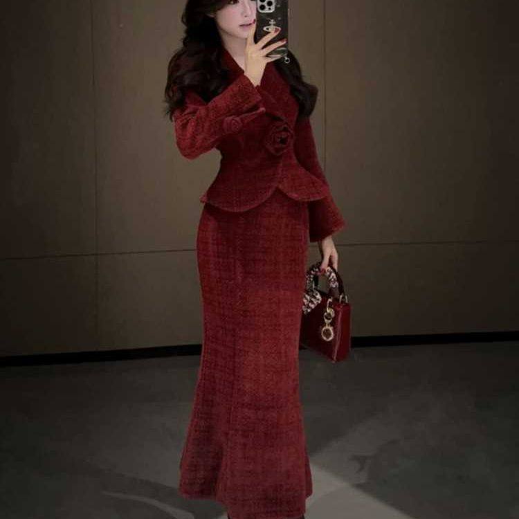 大码胖mm法式复古立体玫瑰外套女小香风包臀鱼尾半裙两件套装ins,女装/女士精品,时尚套装,淘宝优惠券,粉丝福利购,淘宝优惠卷