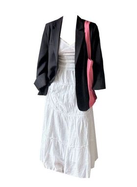 大码胖mm白色蛋糕裙连衣裙女春季百搭显瘦西装背心半身裙三件套装