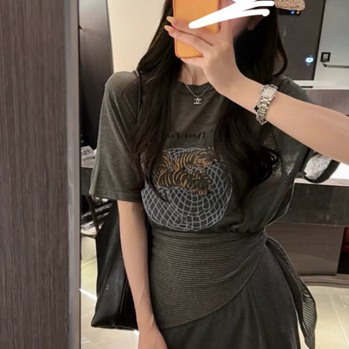 大码胖MM巨好看针织短袖工艺T恤女夏季新款显瘦披肩半身裙三件套