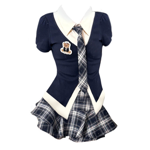 假两件上衣高腰显瘦短裙两件套