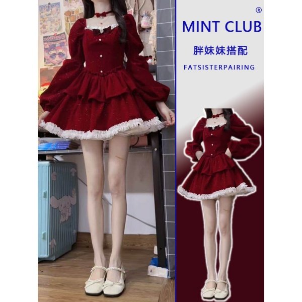 大码胖mm韩系休闲气质长袖方领连衣裙女装春季时尚穿搭套头蓬蓬裙,女装/女士精品,连衣裙,淘宝优惠券,粉丝福利购,淘宝优惠卷