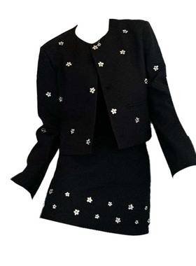 大码胖MM法式气质名媛小香风外套女装秋季遮肉高腰显瘦半身裙套装