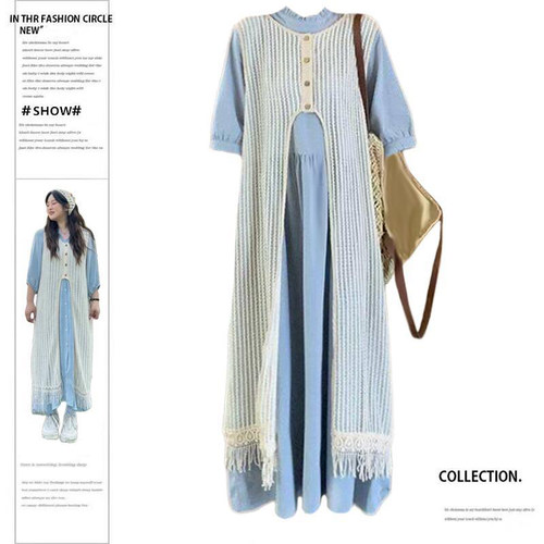 衬衫连衣裙女夏季马甲长裙两件套