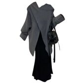 大码 裙 鱼尾连衣裙套装 胖MM慵懒不规则交叉披肩斗篷毛衣开衫 女春季