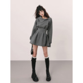 时尚 大码 百搭短裙子 卫衣裙女春季 新款 胖mm法式 复古风收腰显瘦长袖