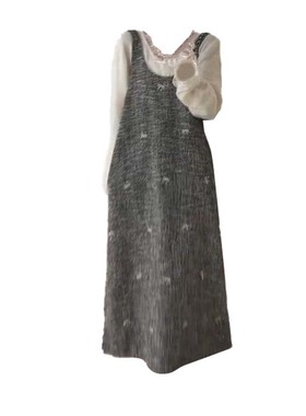 大码胖妹妹懒感休闲套装女宽松蕾丝上衣背带连衣裙两件套秋季女