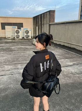 欧美高街灰色棉服棉衣女冬季情侣美式复古加厚保暖面包服外套ins