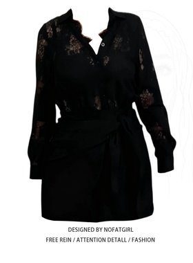 大码胖mm法式气质镂空黑色连衣裙秋季新款巨好看遮肉显瘦包臀短裙