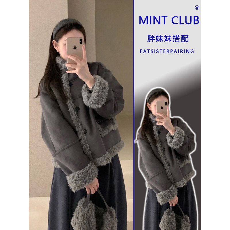 大码韩系复古皮毛一体短款外套女胖mm秋冬新款小众百搭长袖上衣潮,女装/女士精品,短外套,淘宝优惠券,粉丝福利购,淘宝优惠卷