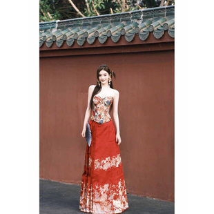 大码胖妹妹新中式国风改良汉服马面裙女夏季半身裙抹胸上衣两件套