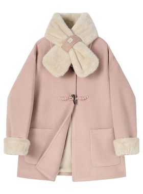 大码胖妹妹高级感超好看中长款毛呢外套春季加绒加厚气质女士大衣