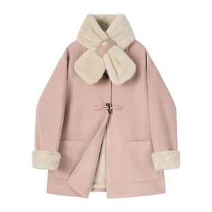 大码胖妹妹高级感超好看中长款毛呢外套女春季加绒加厚气质大衣冬