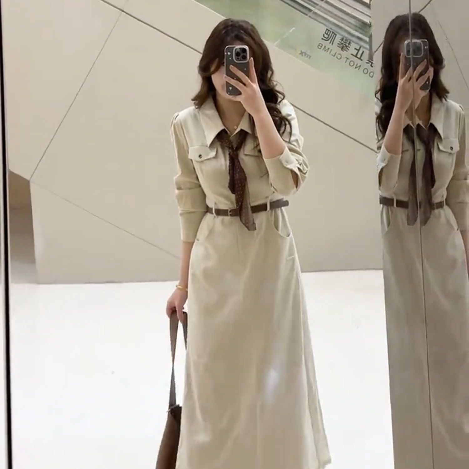 法式高级感翻领长袖衬衫连衣裙潮