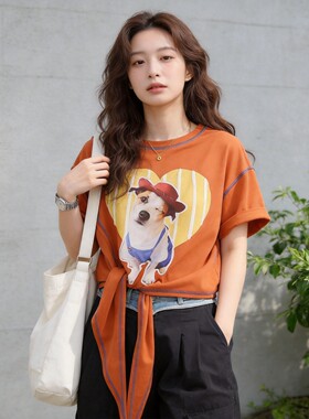 大码胖MM韩版撞色印花短袖T恤女夏季新款洋气不规则宽松百搭上衣