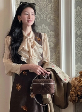 大码胖mm法式时尚感内搭衬衫叠穿亮片背心连衣裙套装女秋季一整套