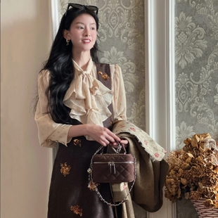 大码胖mm法式时尚感内搭衬衫叠穿亮片背心连衣裙套装女春季一整套