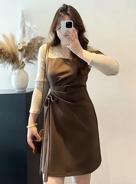 大码胖mm法式气质高级感百搭假两件长袖连衣裙女秋季小众时尚裙子