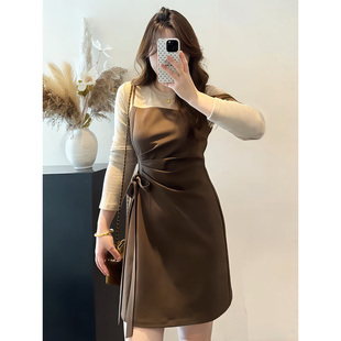 大码胖mm法式气质高级感百搭假两件长袖连衣裙女春季小众时尚裙子