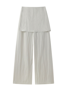 大码胖妹妹韩版宽松百搭屁帘拼接假两件工装阔腿裤个性直筒休闲裤