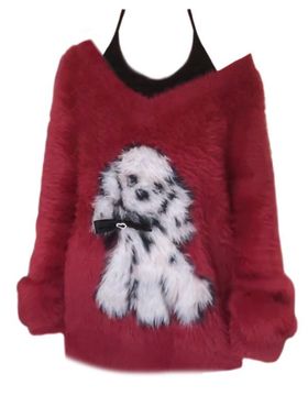 大码胖MM甜辣妹复古红色宽松海马毛毛衣女春秋挂脖吊带圣诞两件套