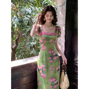 大码胖妹妹印花连衣裙女人味穿搭夏日独特漂亮绝美大方得体裙子女