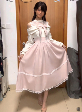 大码胖mm韩式温柔风针织长袖连衣裙女秋季新款高级感拼接露肩长裙