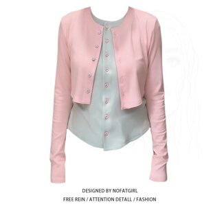 长袖 大码 胖MM韩系甜美减龄拼接绝美假两件上衣女时尚 百搭修身 衬衫