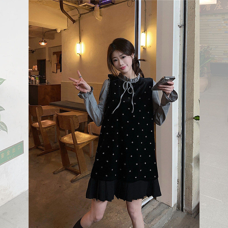 法式复古灰色打底衫加连衣裙春季气质小香风无袖背心裙叠穿两件套,女装/女士精品,时尚套装,淘宝优惠券,粉丝福利购,淘宝优惠卷