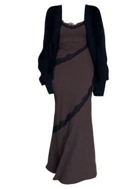 大码胖MM韩系辣妹修身吊带裙套装女秋季纯欲风外搭毛衣外套连衣裙