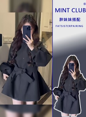 秋冬新款灯笼袖保暖收腰毛呢外套