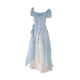 胖MM遮肉格纹连衣裙半身裙两件套女 新款 韩系减龄绝美裙子套装 夏季