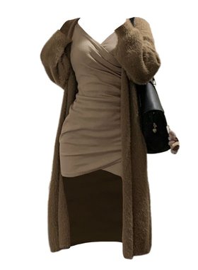 大码胖mm设计感针织毛衣宽松气质百搭收腰连衣裙辣妹两件套装女潮