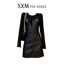 大码 桔梗拼接内搭连衣裙女黑色前开叉设计打底包臀裙子 胖妹妹法式