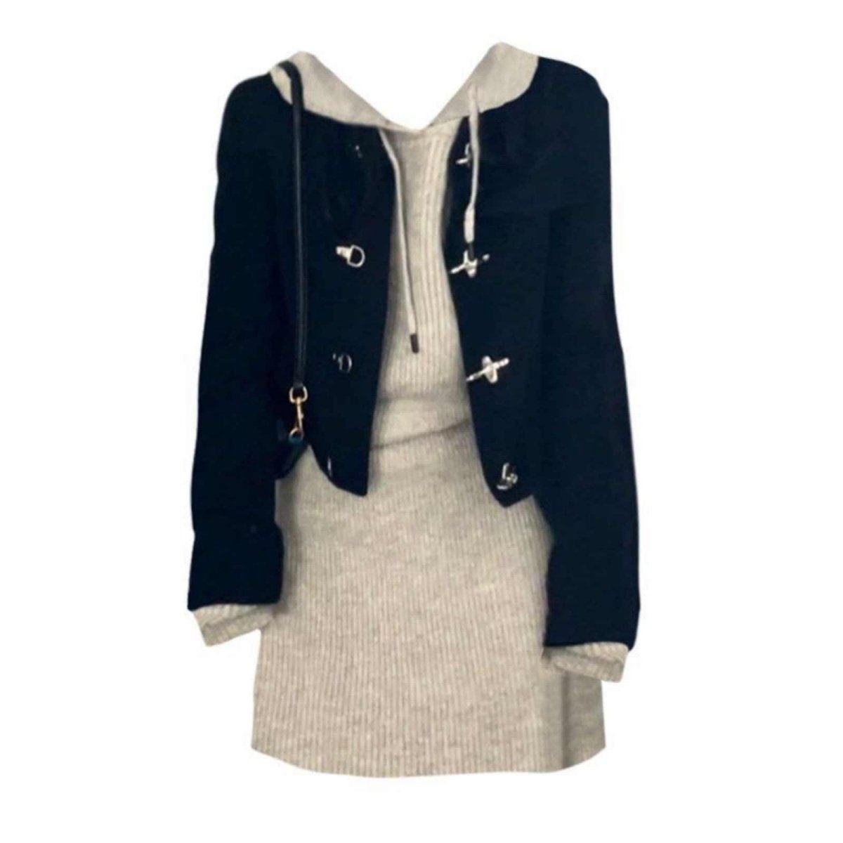 大码温柔风设计感飞机扣牛仔外套女胖MM春秋新款连帽卫衣裙两件套,女装/女士精品,时尚套装,淘宝优惠券,粉丝福利购,淘宝优惠卷