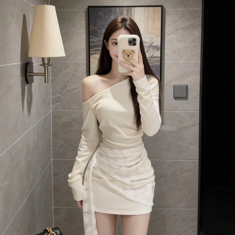 大码胖妹妹千金风斜肩连衣裙女春季新款纯欲修身显瘦内搭包臀短裙,女装/女士精品,连衣裙,淘宝优惠券,粉丝福利购,淘宝优惠卷