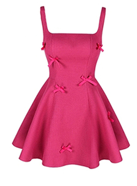 大码胖MM千金感蝴蝶结吊带连衣裙女夏季新款减龄方领收腰A字短裙