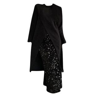 大码胖MM韩版时尚高级感显瘦正肩交叉开衩长袖春季百搭半身裙套装