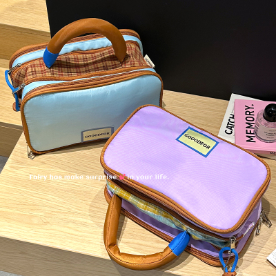 格纹化妆品收纳包分区便携式大容量旅游外出手提护肤品彩妆洗漱包