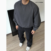 LFG Boxy解构牛角袖 哈苏圆领卫衣420G重磅拼接剪裁短宽卫衣男