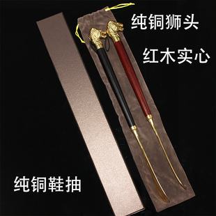 送礼纯铜红木提鞋器神器加长柄家用超长鞋抽实木穿鞋鞋拔子狮头