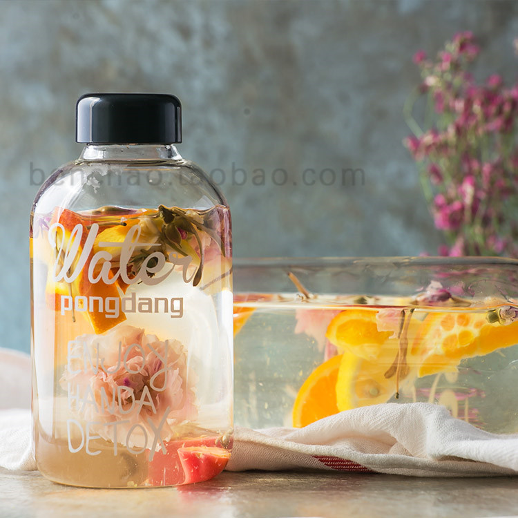 满29元包邮欧美耐热玻璃字母水瓶随手杯开水杯600ML1000ML不漏水