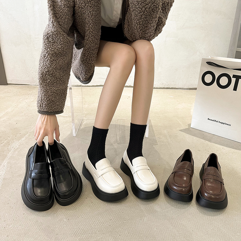 厚底4公分软底软面圆头乐福鞋超轻防滑小皮鞋