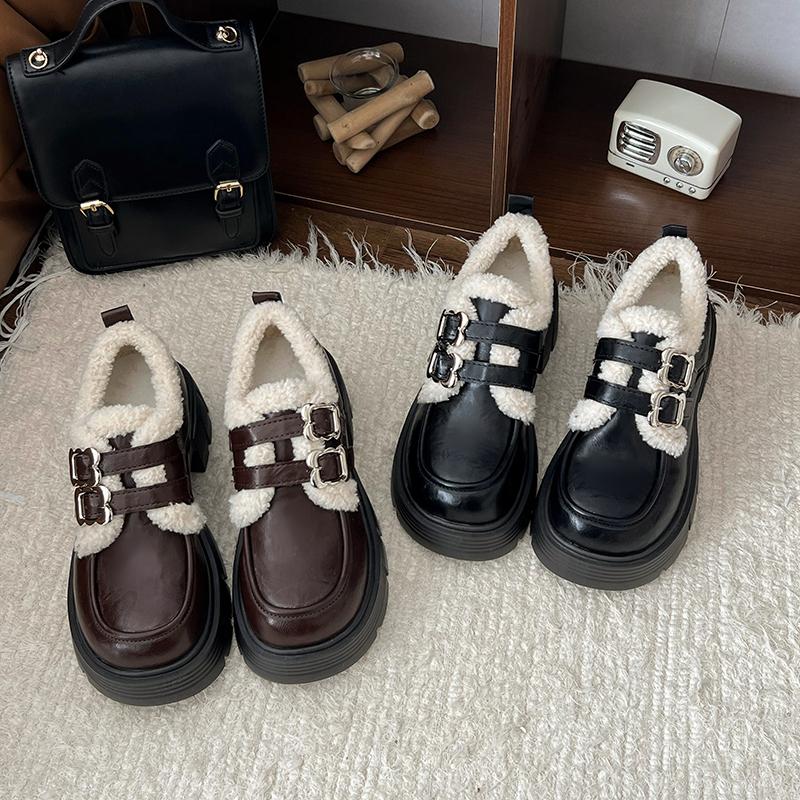 厚底5公分羊羔毛内里百搭时尚乐福鞋