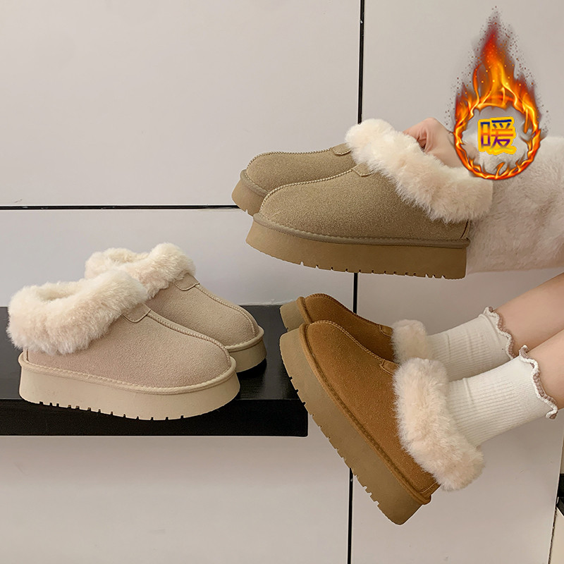 2025冬季新款厚底毛毛鞋女加绒保暖雪地靴百搭懒人鞋